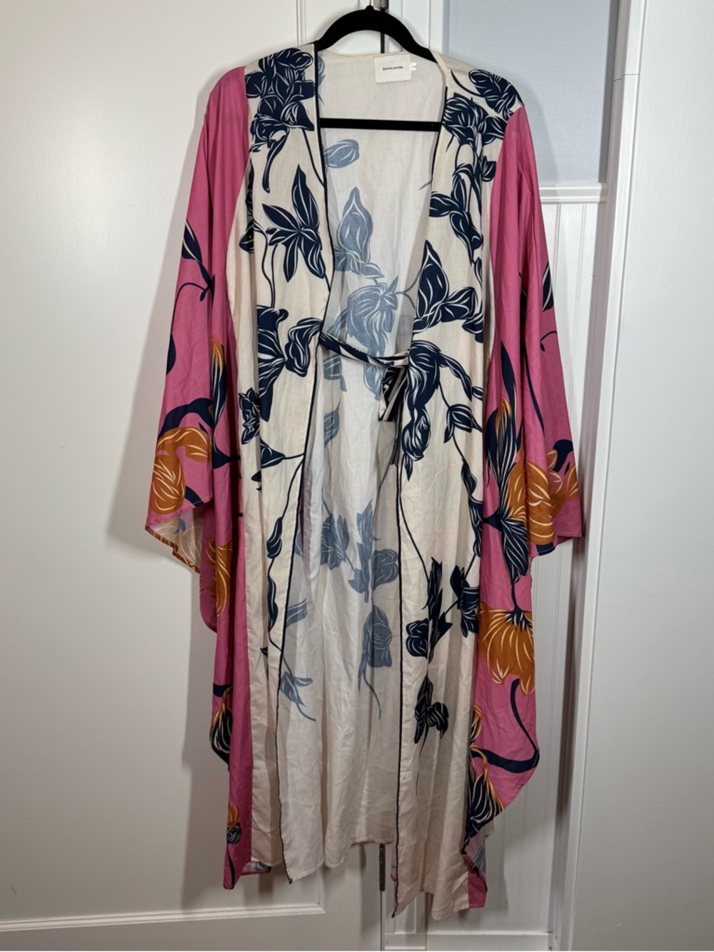 Bonnjournée Floral Kimono Robe Belt Longline Lightweight Duster Bell Sleev SZ SM